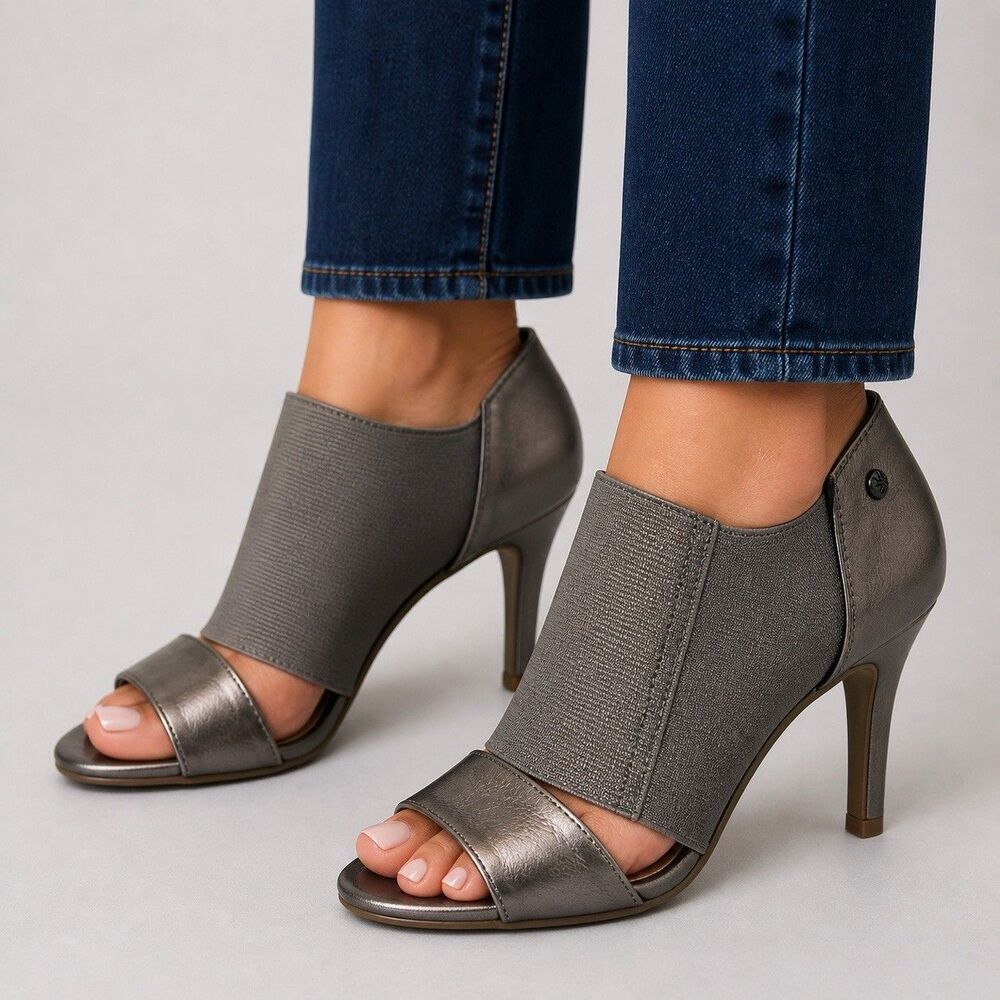 Simply Vera- Vera Wang Pewter Metallic High Heels Stiletto Open Toe Size 6 Med